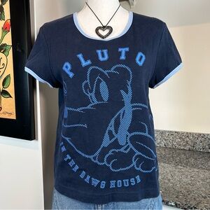 90s Pluto Mickey Unlimited Disney Blue XL Baby Ringer Tee
